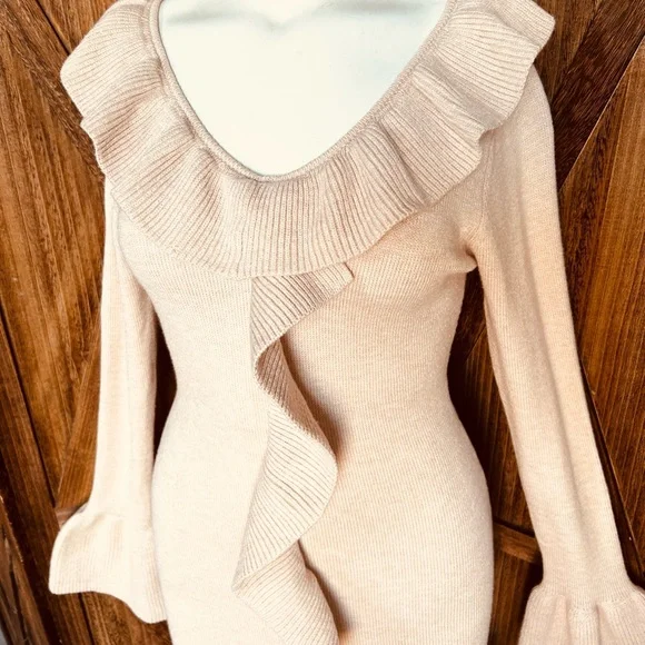 Elegant sz M Knit Beige Cream Luxe Dress - Picture 3 of 11